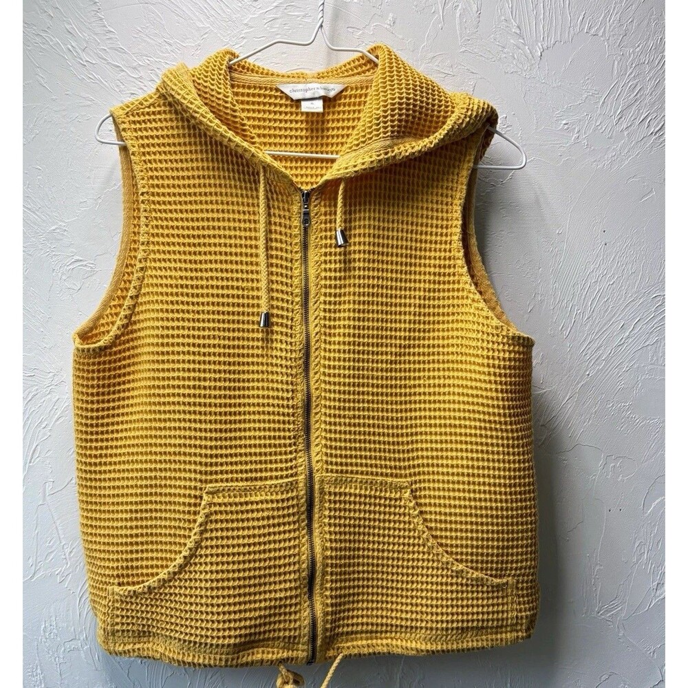 Christopher & Banks Women's Yellow Hooded Zip Vest w/ Drawstring Size S